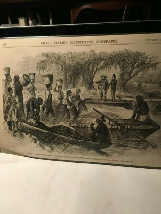 1872 Rice Plantation Newspaper Photo African Slaves Antique Engraving