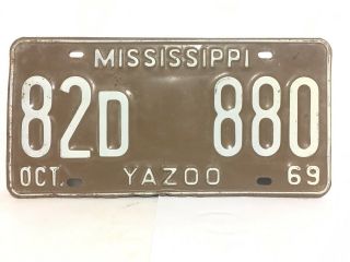 1969 Yazoo City Mississippi License Plate 69 County Car Truck Tag Delta