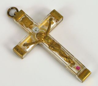 Antique Made In France Brass Relic Cross Pendant Holy Crucifix Necklace