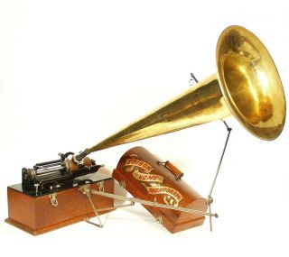 1898 Edison Home Phonograph W/30 " Seamless Brass Horn & Chicago " Crazy Crane "