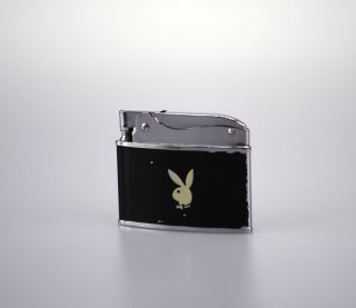 Vintage Playboy Cigarette Lighter Black Silver Made In Japan Collectable