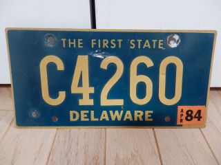Delaware April 1984 C4260 Vintage License Plate With Riveted Numbers Expired