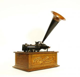 Near,  All 1903 Edison Triumph Phonograph w/Original Edison Horn 2