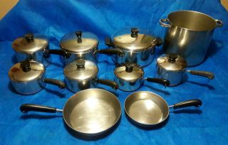 Revere Ware 17 Piece Set,  Stainless Steel Copper Bottoms All U.  S.  A.