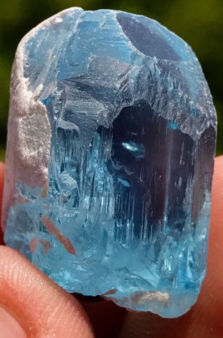 90.  7ct Aesthetic Rare Etched Termination Deep Blue Topaz Clear Crystal Shigr Pak