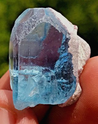 90.  7ct Aesthetic Rare Etched Termination Deep Blue Topaz clear crystal Shigr Pak 3