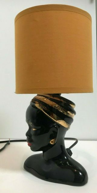 Vintage Retro 1950/60’s African Lady Chalkware Lamp Mustard Shade.