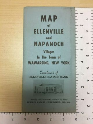 Vintage Brochure Map Of Ellenville And Napanoch Villages Wawarsing York