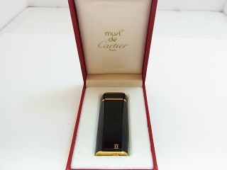 Cartier Paris Gas Lighter Trinity Oval Plaque Or G Gold Black Lacquer