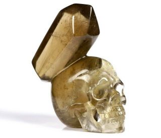 Gemstone 3.  4 " Rutilated Quartz Rock Crystal Carved Crystal Skull With Wand/point