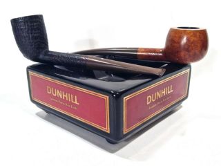 Two Estate Dunhill Smoking Pipes Root & Shell Briar W/ Dunhill Ashtray Look Read