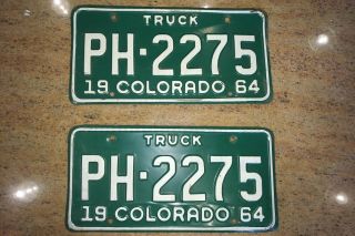 1964 Colorado Truck License Plate Matched Pair Ph - 2275 -
