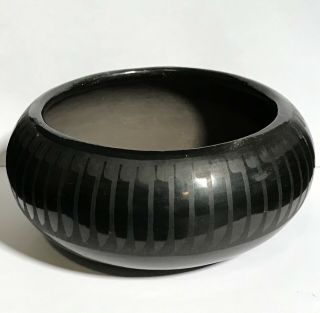 Maria Martinez (1887 - 1980) Classic Black On Black Feather Design Pottery Bowl,  Nr