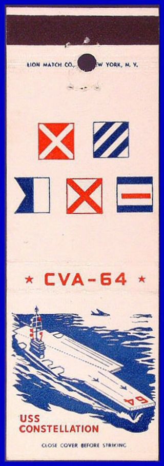 1950s Uss Constellation Cva - 64 - Us Navy Ship Matchbook Cover Matchcover 1