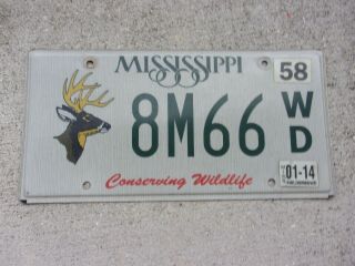 Mississippi 2014 Deer License Plate 8m66