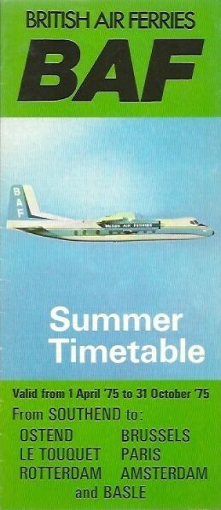 Baf British Air Ferries Timetable Summer 1975