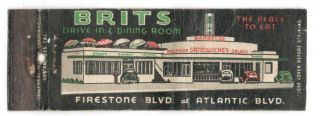 Brits Drive In South Gate California Vintage Full Length Matchbook Cover B100