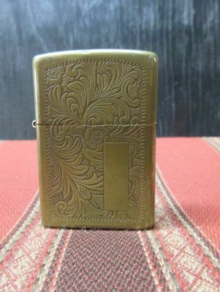 1990s Vintage Brass Zippo Lighter - Florentine / Venetian Design - Gold