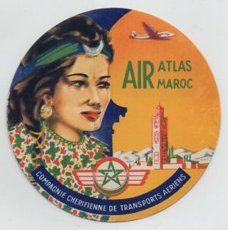 Vintage Airline Baggage Label - Air Atlas Maroc