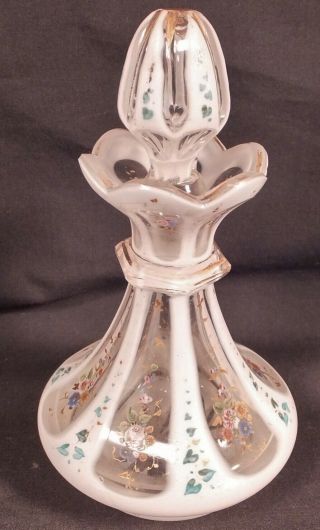 Antique Moser Glass Dresser Perfume Decanter Bottle Milk White Cut To Clear