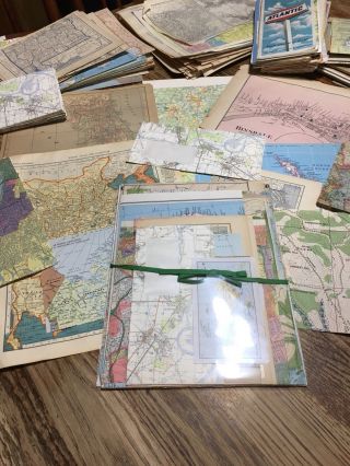 Vintage Map Scrap Assortment Early Altered Art Craft,  18 Pages