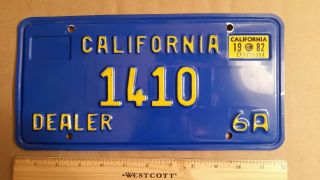License Plate,  Blue California,  1982,  Dealer,  1410