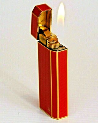 Art Deco Cartier Bordeaux Red Lacquer Cigarette Lighter Gold Plated Enamelled