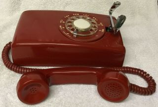 Vintage 1950s WESTERN ELECTRIC A/B 554 12 - 58 RED Rotary Dial Wall Mount Phone 2