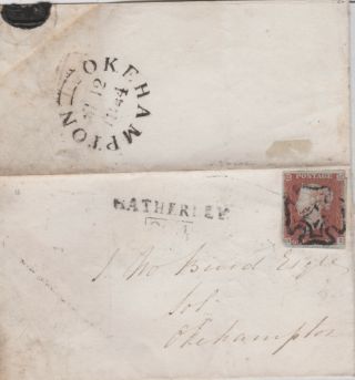 1844 Qv Hatherley Mx Maltese Cross On Piece With A 1d Penny Red Imperf Stamp