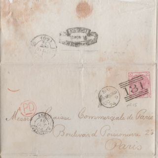 1874 Qv Edinburgh Cover With A Fine 3d Red Rose Stamp Plate 15 Sent To Paris