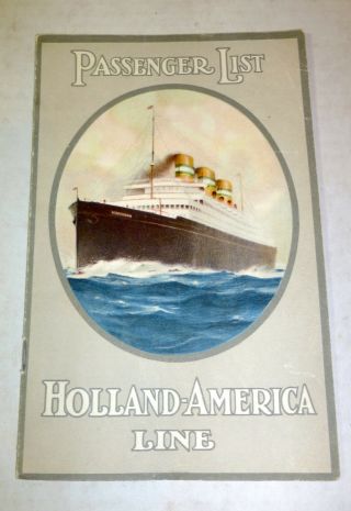 1929 Holland - America Line Passenger List; Rotterdam To York,  Steamer Ship