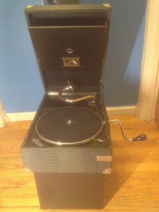 Antique His Masters ' Voice,  HMV,  green snakeskin gramophone,  England,  model 101 5