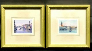 Vintage Venice Miniature Watercolor Paintings - Rialto Bridge St.  Mark 