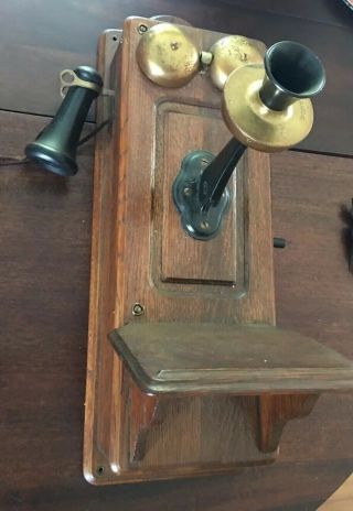 Antique 1901 Patd.  Kellogg Oak Wood Case Wall Phone Crank & Bell Chicago Il
