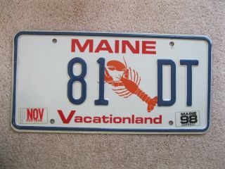 1998 Maine Lobster License Plate 81 Dt - Vacationland