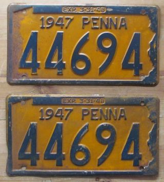 Pennsylvania 1947 License Plate Pair 44694