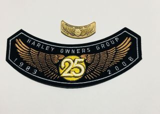 2008 Harley Owners Group Hog Rocker Patch And Pin 25 Years