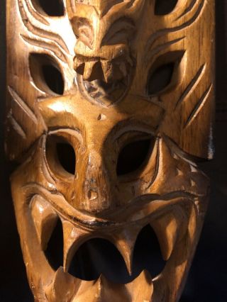 Vintage Tribal Tiki Mask.  Hand Carved Wood.  Wall Art.  10”h X 5”.