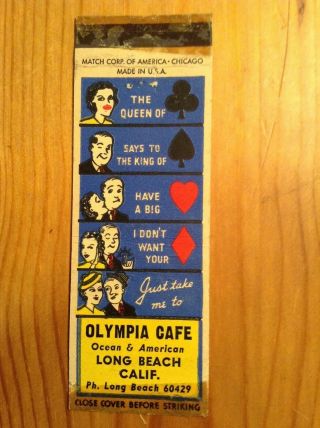 Olympia Cafe Long Beach Ca Matchbook Cover Match Corp Soda Fountain