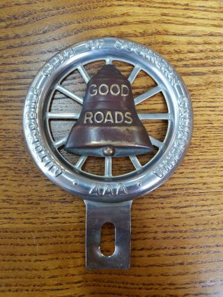Aaa License Plate Topper Good Roads Vintage 40s - 50s Vg