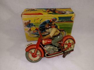1950 Marke Technofix Bmw Racing Wind Up Motorcycle With Box