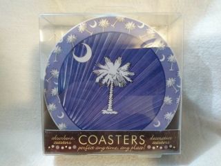 Thirstystone South Carolina Palmetto Tree Crescent Moon Blue White Cork Coasters