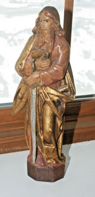 Vtg Gemayel Mexican Folk Art Santo Wood Statue Figure Carved Saint Paul Icon
