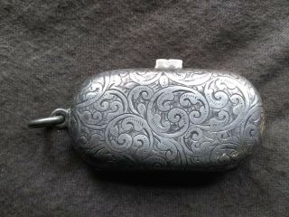 Antique Sterling British Coin Holder Box With Elaborate Engraving And Hallmarks.
