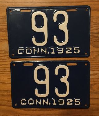 1925 Connecticut License Plate Pair Low Number 2 Digit Model T Ford