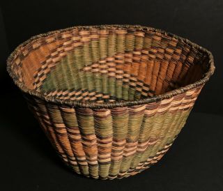 Another Fantastic Large Colorful Hopi Wicker Basket,  13” D X 8.  5” H,