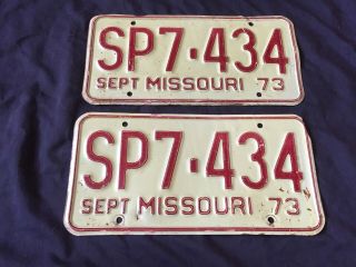 1973 Missouri Sp7 - 434 All Vintage License Plate Pair