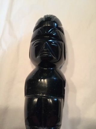 Vtggold Dusted Black Obsidian Carved Mexican Deity Statue 5 1/2” 2