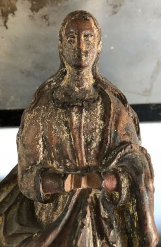 Antique Carved Wood Santos Polychrome Religious Statue Figurine Madonna Cupids
