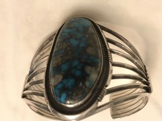 NAVAJO STERLING SILVER CUFF BRACELET w/large turquoise stone by MP 2